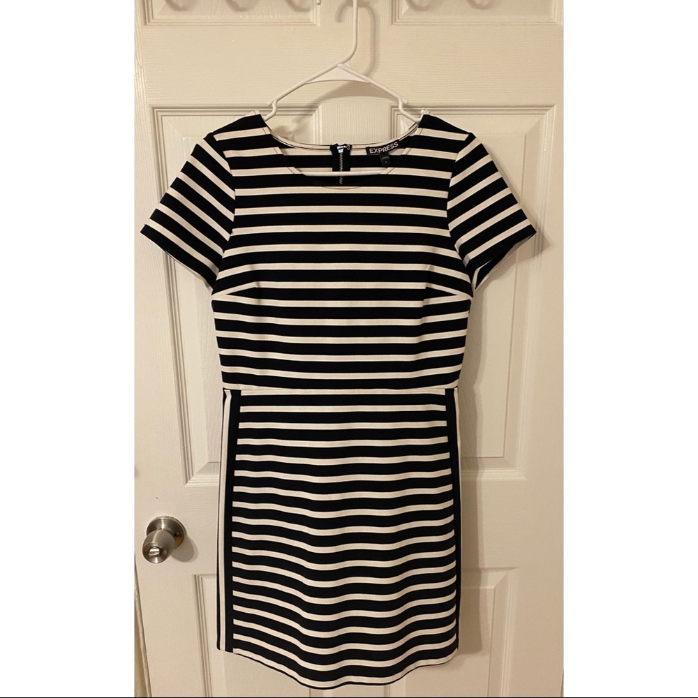 NWOT Express Navy and White Striped Dress